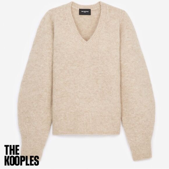 The Kooples **NWT** Knit V-neck Sweater With Baggy Sleeves in Beige - Picture 3 of 10